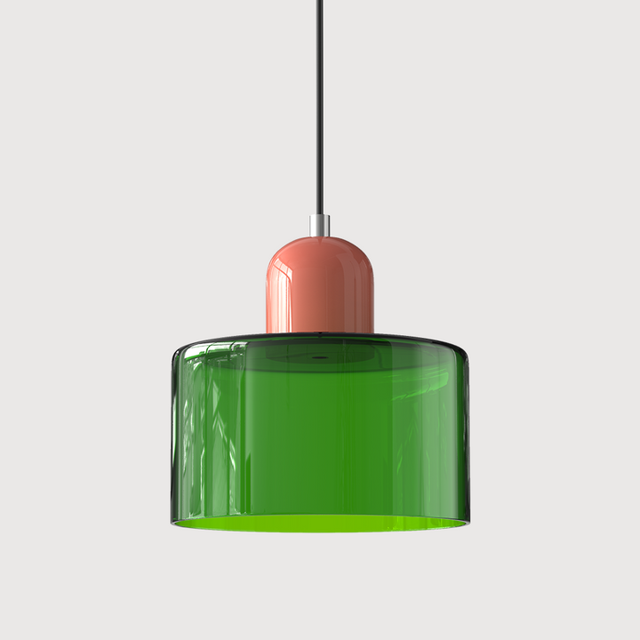 Mid-century modern hanglamp met warm wit licht en tweelaagse matglazen kap