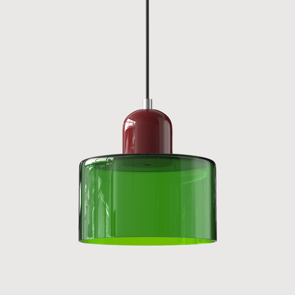 Mid-century modern hanglamp met warm wit licht en tweelaagse matglazen kap