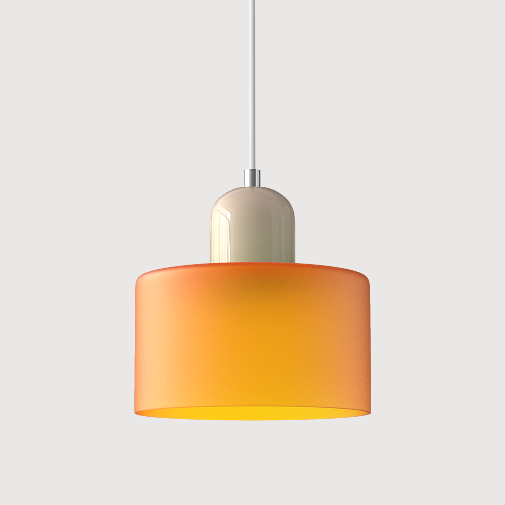 Mid-century modern hanglamp met warm wit licht en tweelaagse matglazen kap