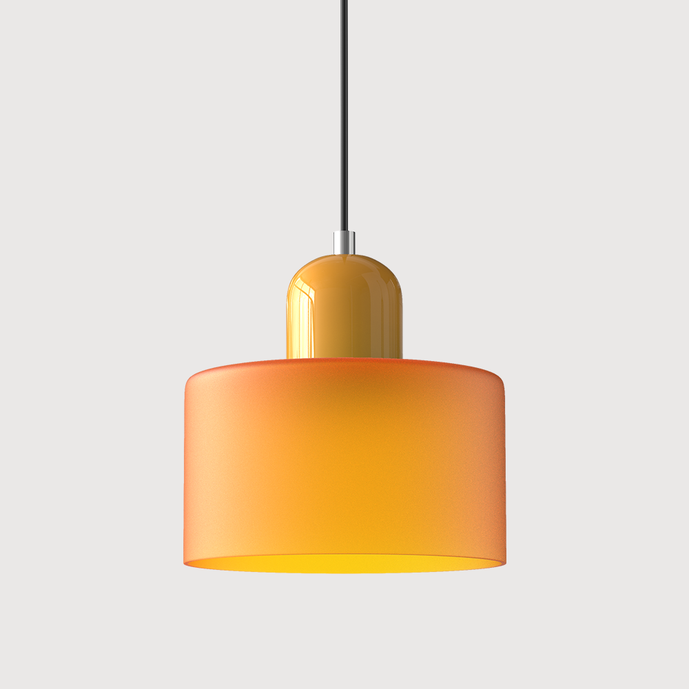 Mid-century modern hanglamp met warm wit licht en tweelaagse matglazen kap