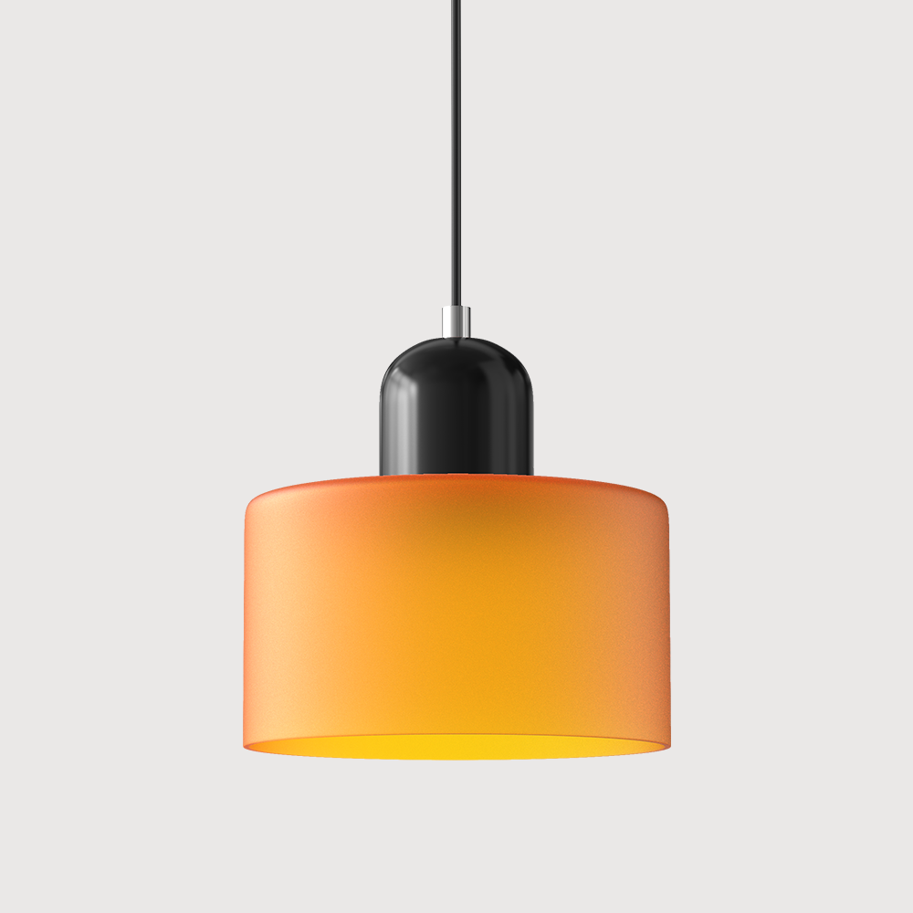 Mid-century modern hanglamp met warm wit licht en tweelaagse matglazen kap