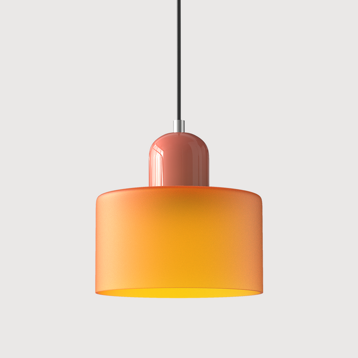 Mid-century modern hanglamp met warm wit licht en tweelaagse matglazen kap
