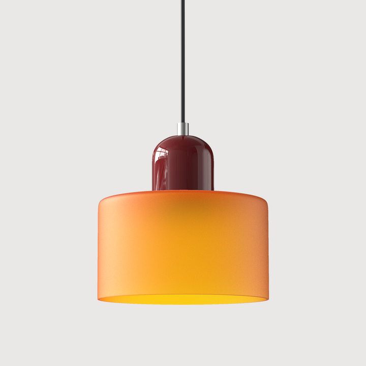 Mid-century modern hanglamp met warm wit licht en tweelaagse matglazen kap