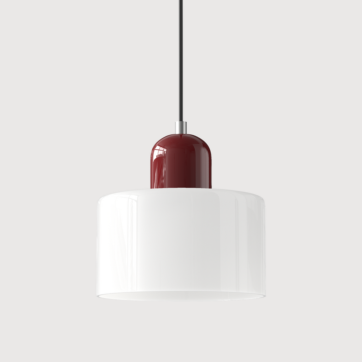 Mid-century modern hanglamp met warm wit licht en tweelaagse matglazen kap