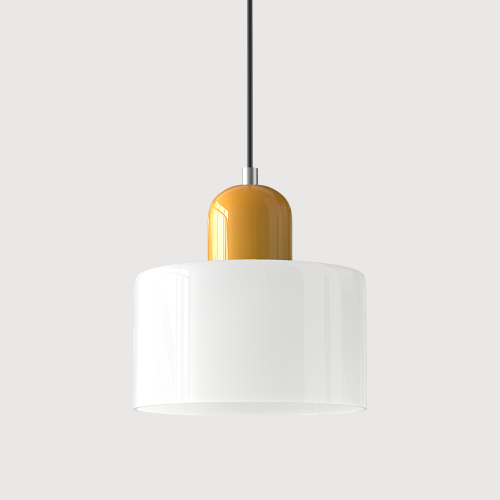 Mid-century modern hanglamp met warm wit licht en tweelaagse matglazen kap
