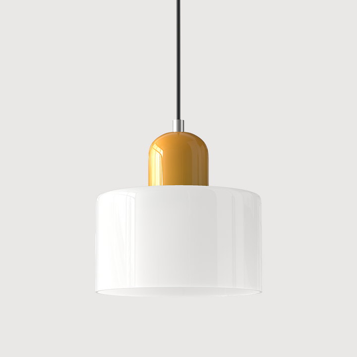 Mid-century modern hanglamp met warm wit licht en tweelaagse matglazen kap