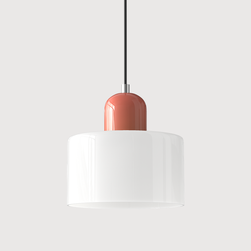 Mid-century modern hanglamp met warm wit licht en tweelaagse matglazen kap