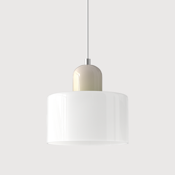 Mid-century modern hanglamp met warm wit licht en tweelaagse matglazen kap