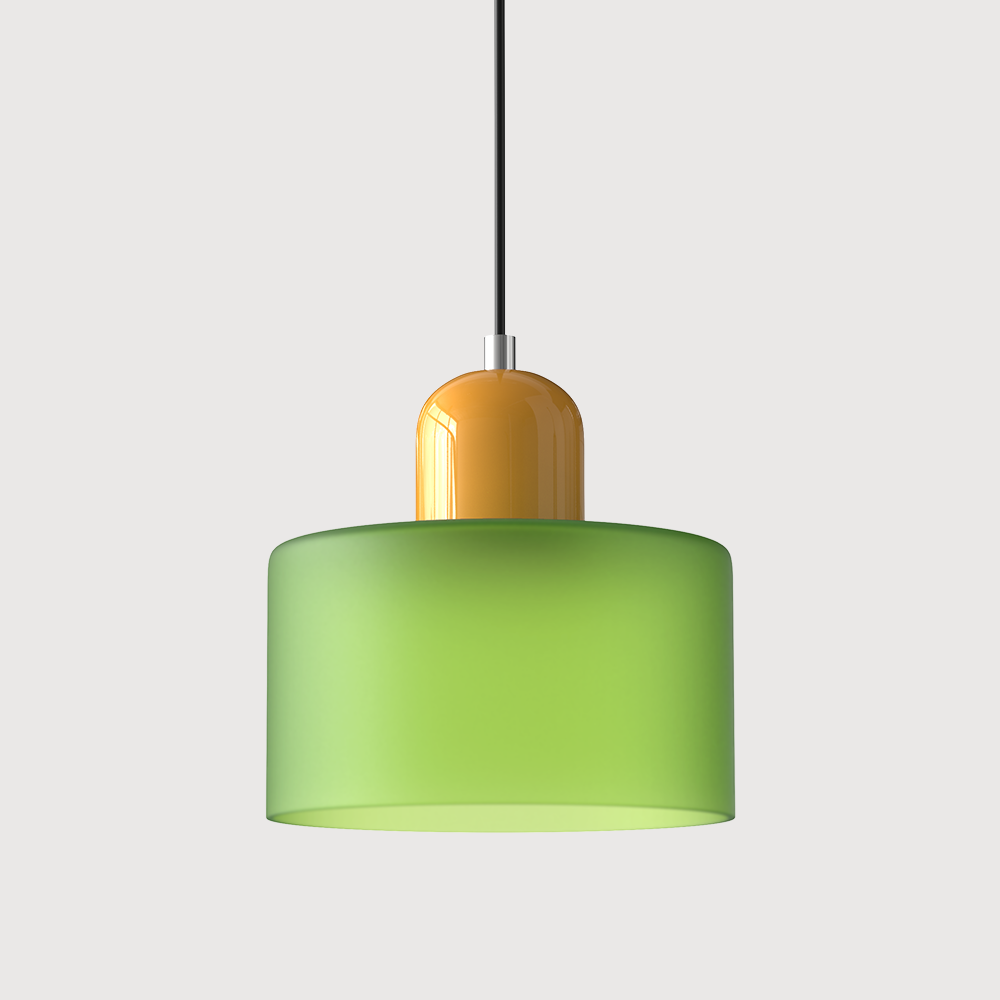 Mid-century modern hanglamp met warm wit licht en tweelaagse matglazen kap