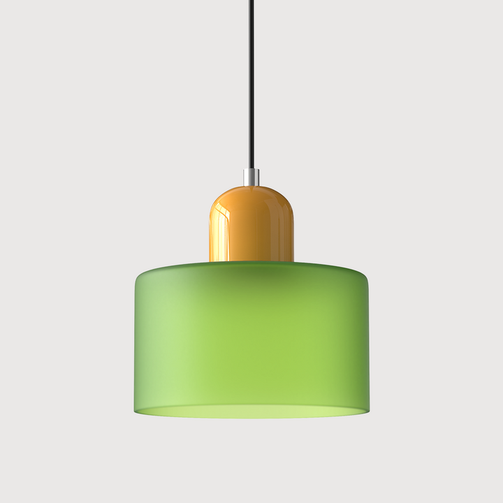 Mid-century modern hanglamp met warm wit licht en tweelaagse matglazen kap