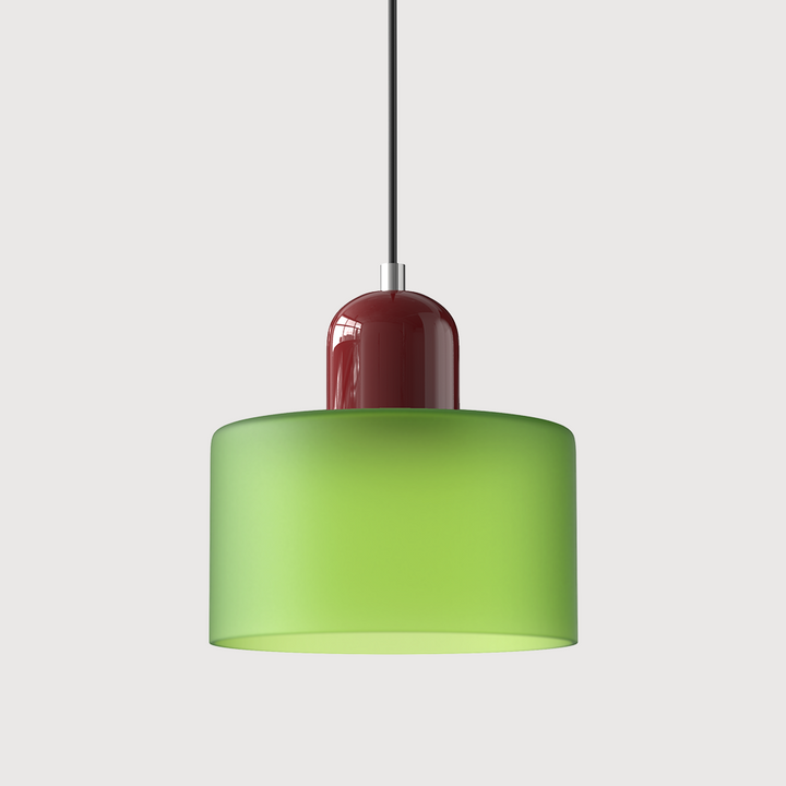 Mid-century modern hanglamp met warm wit licht en tweelaagse matglazen kap