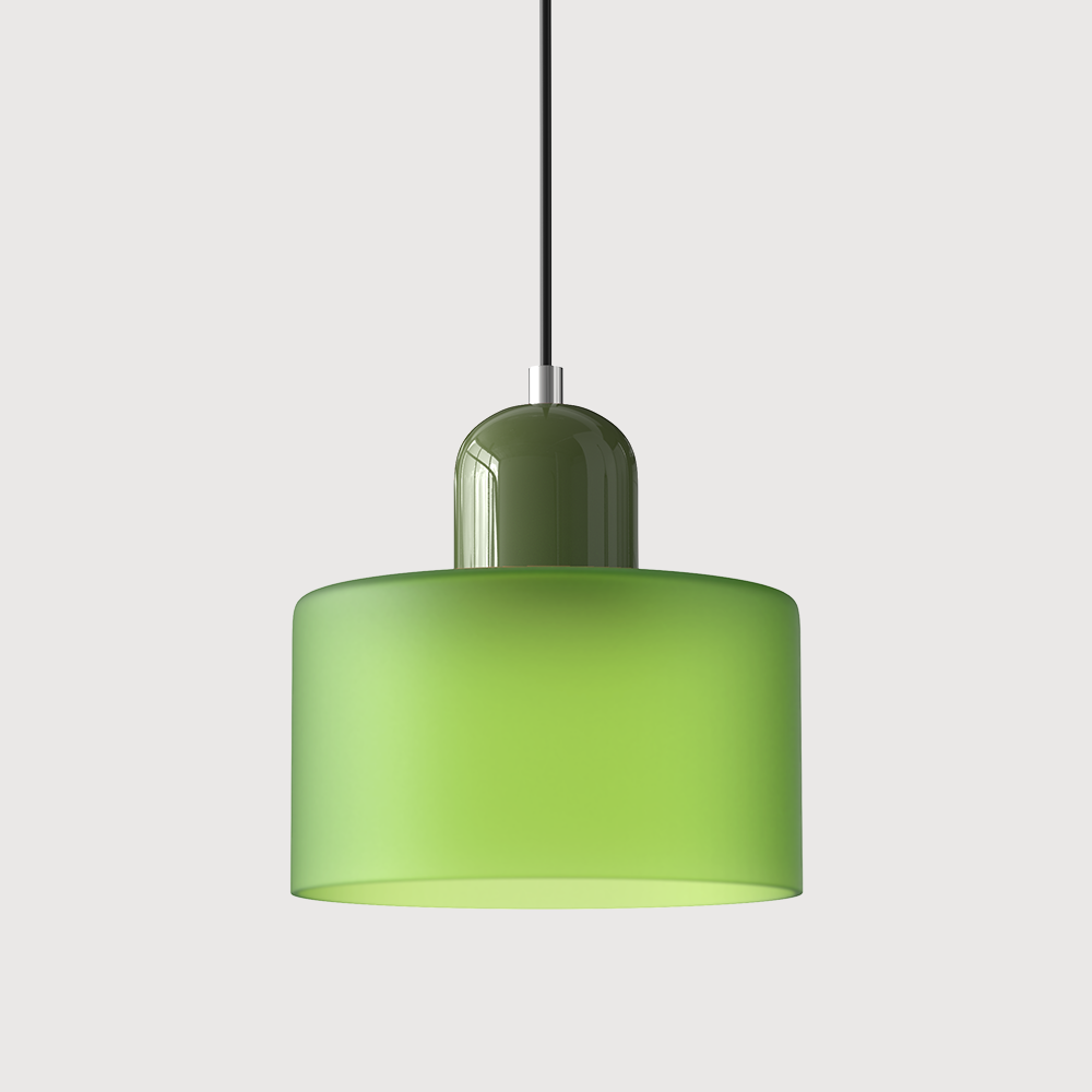 Mid-century modern hanglamp met warm wit licht en tweelaagse matglazen kap