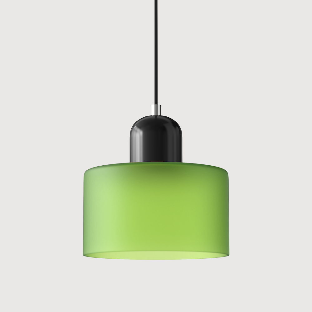 Mid-century modern hanglamp met warm wit licht en tweelaagse matglazen kap