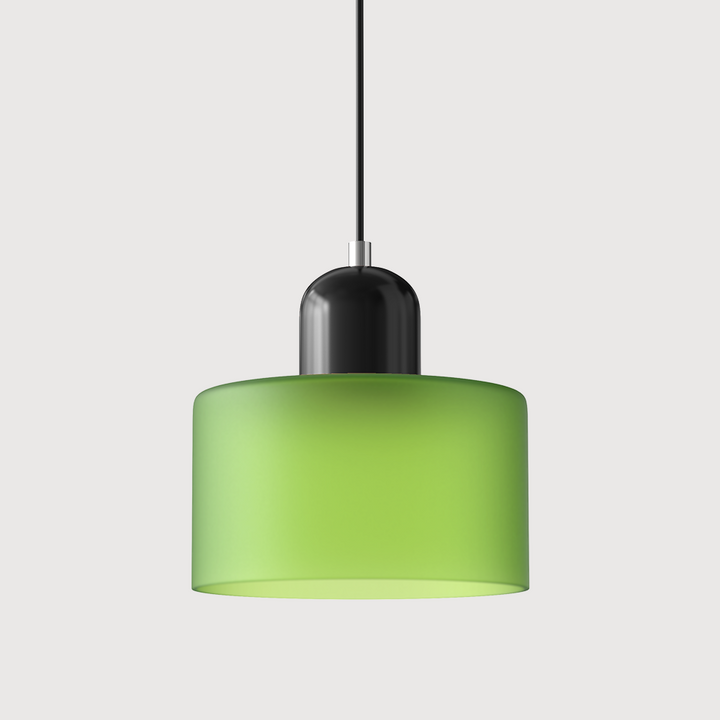 Mid-century modern hanglamp met warm wit licht en tweelaagse matglazen kap