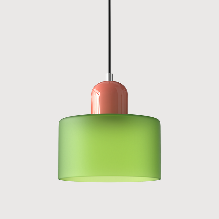 Mid-century modern hanglamp met warm wit licht en tweelaagse matglazen kap