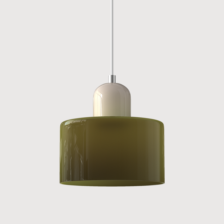 Mid-century modern hanglamp met warm wit licht en tweelaagse matglazen kap