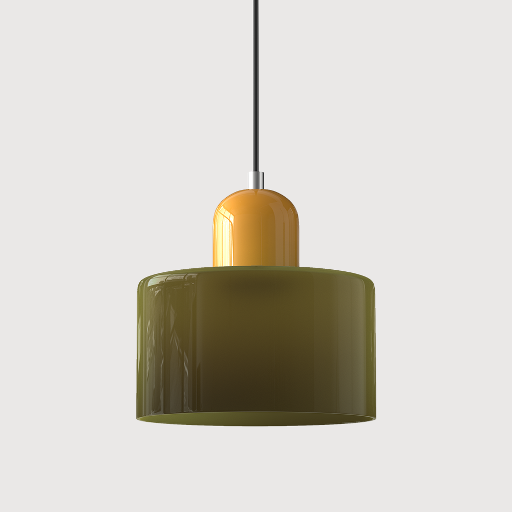 Mid-century modern hanglamp met warm wit licht en tweelaagse matglazen kap