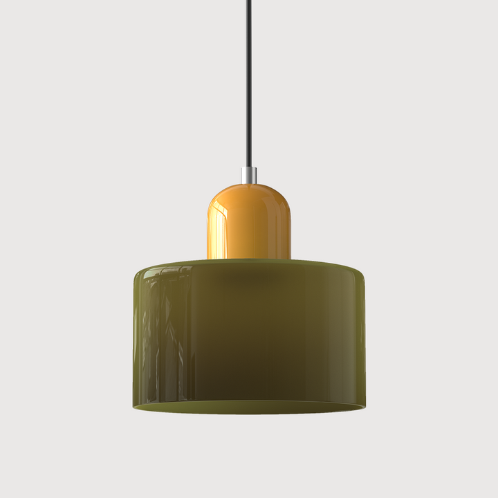 Mid-century modern hanglamp met warm wit licht en tweelaagse matglazen kap