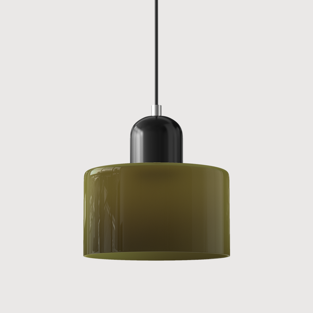 Mid-century modern hanglamp met warm wit licht en tweelaagse matglazen kap