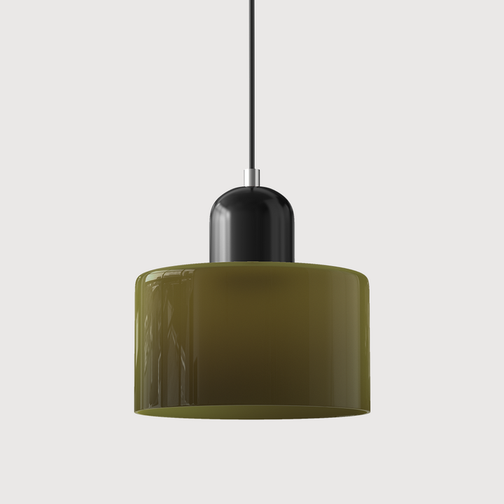 Mid-century modern hanglamp met warm wit licht en tweelaagse matglazen kap