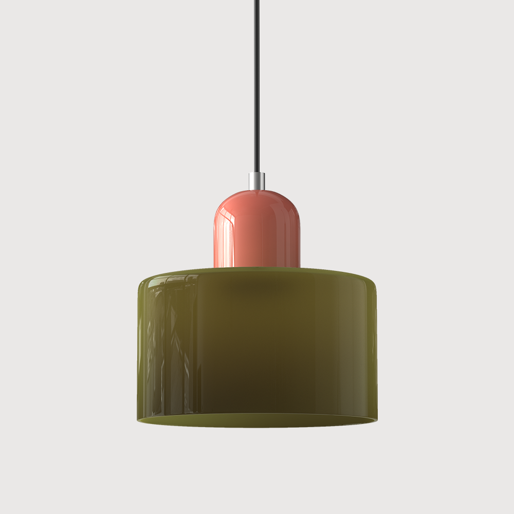 Mid-century modern hanglamp met warm wit licht en tweelaagse matglazen kap