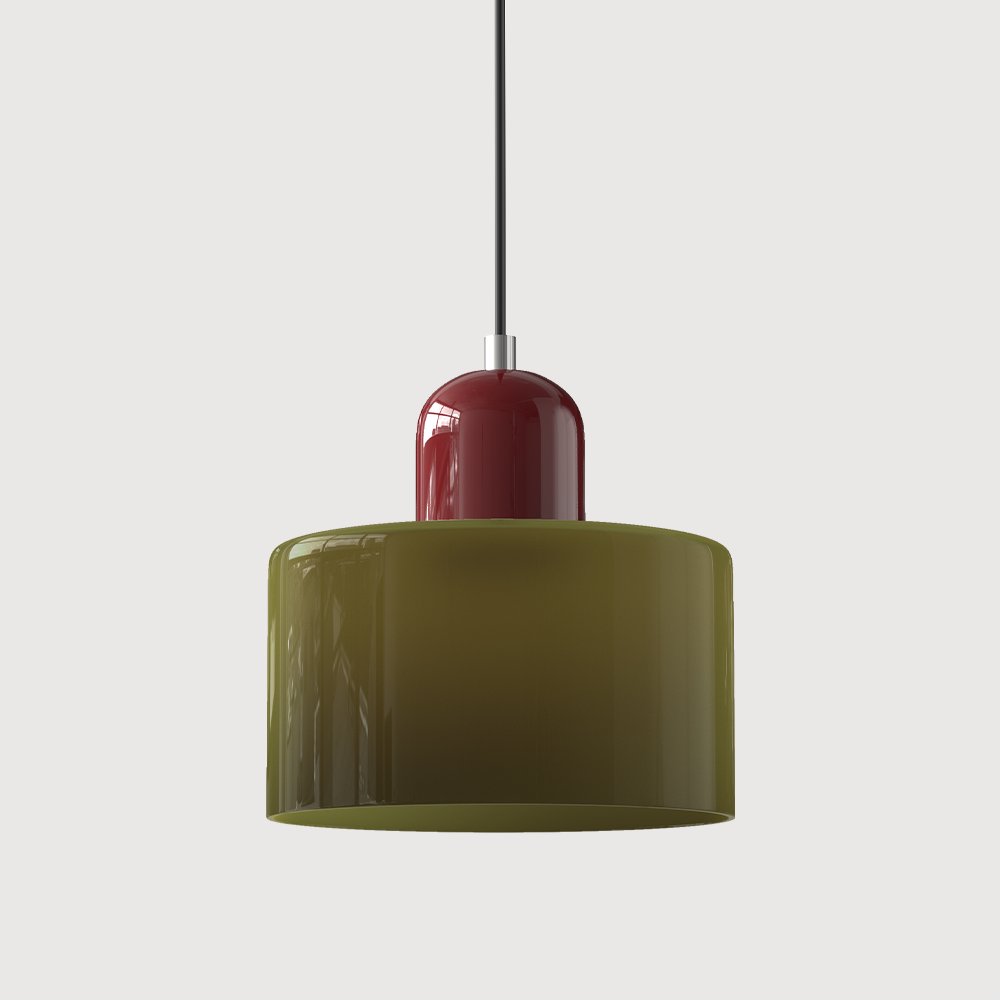 Mid-century modern hanglamp met warm wit licht en tweelaagse matglazen kap