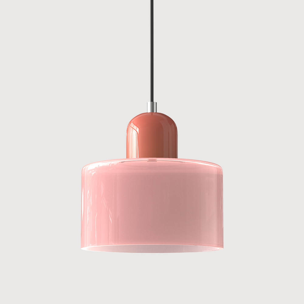 Mid-century modern hanglamp met warm wit licht en tweelaagse matglazen kap