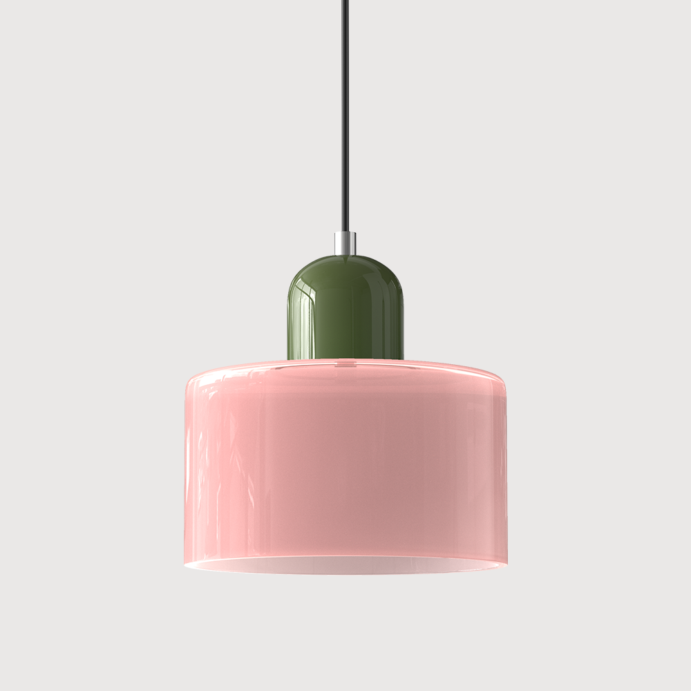 Mid-century modern hanglamp met warm wit licht en tweelaagse matglazen kap