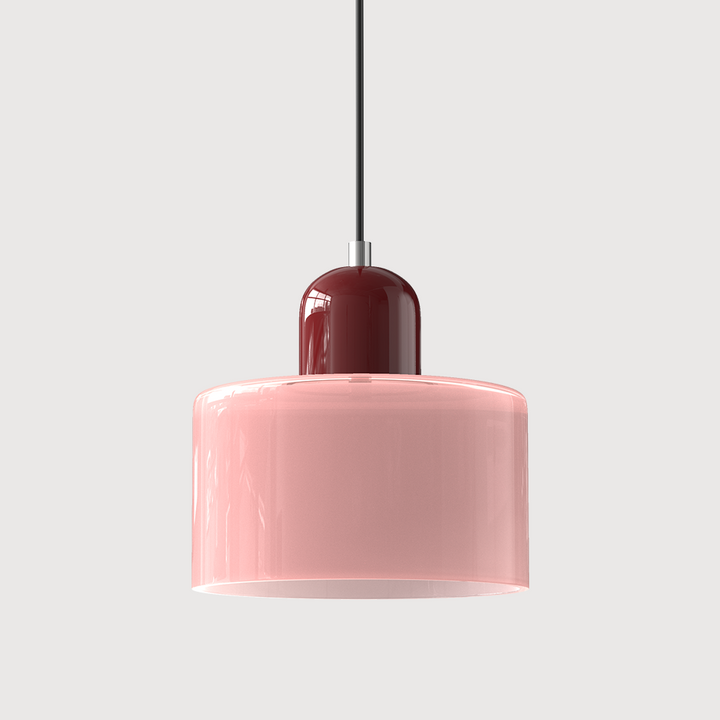 Mid-century modern hanglamp met warm wit licht en tweelaagse matglazen kap