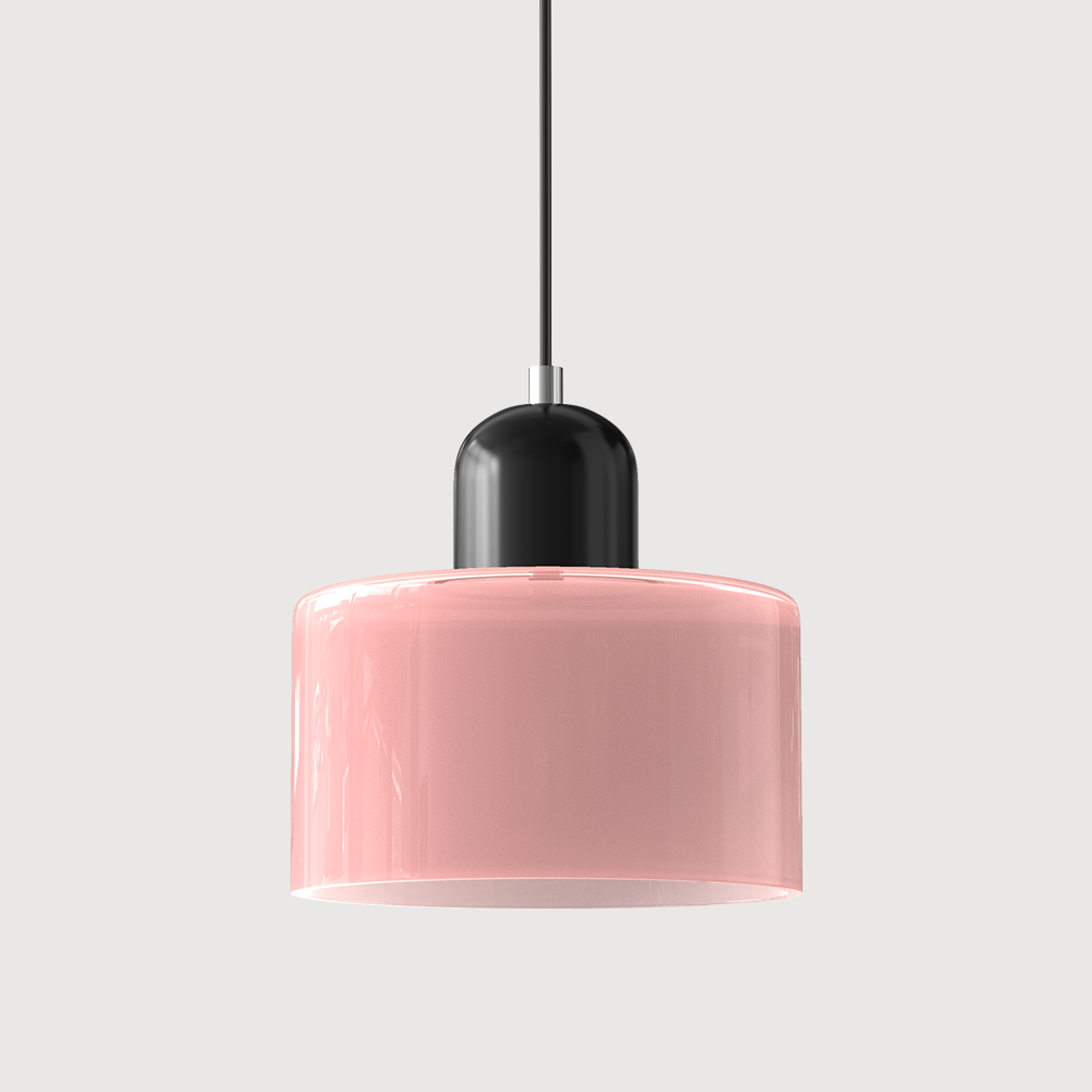 Mid-century modern hanglamp met warm wit licht en tweelaagse matglazen kap