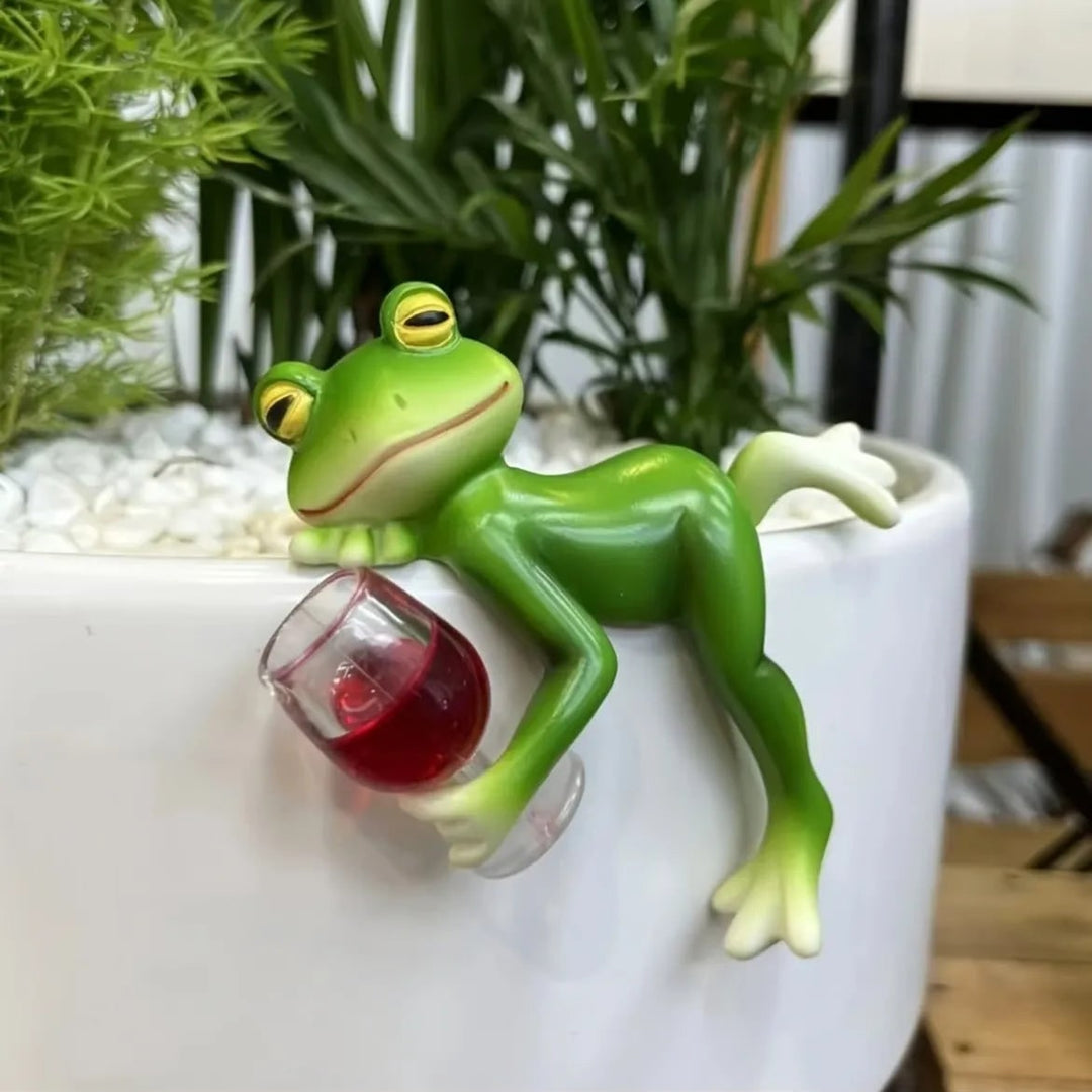 Plantenpothanger knuffelend hars figuurtje bloem decoratief tuinkikker