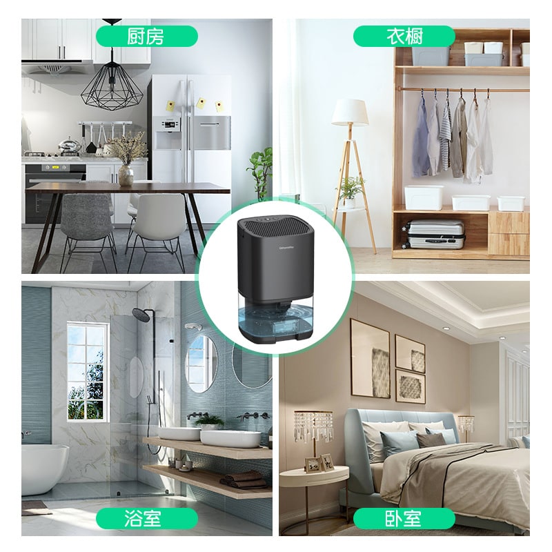 Draagbare luchtontvochtiger voor kelder en slaapkamer met afvoerslang en led-indicator voor waterreservoir