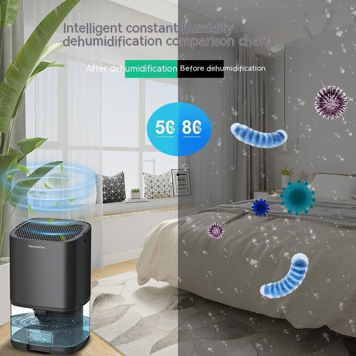 Draagbare luchtontvochtiger voor kelder en slaapkamer met afvoerslang en led-indicator voor waterreservoir