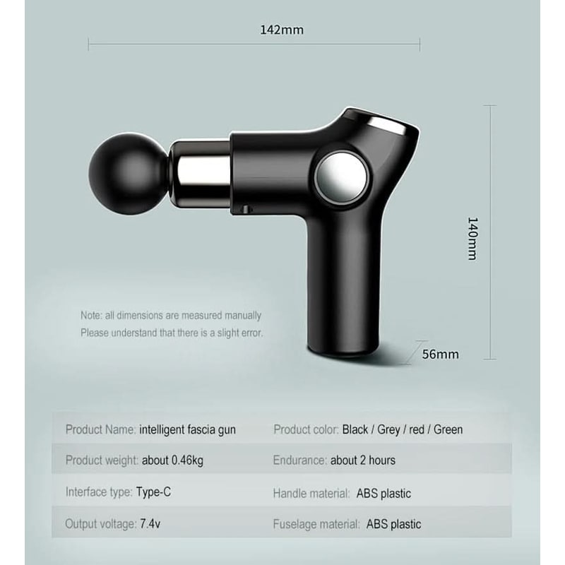 Draagbaar handmassagepistool voor diepe weefselmassage met digitaal display en USB-C-oplading, voor onderweg