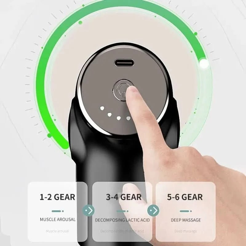 Draagbaar handmassagepistool voor diepe weefselmassage met digitaal display en USB-C-oplading, voor onderweg