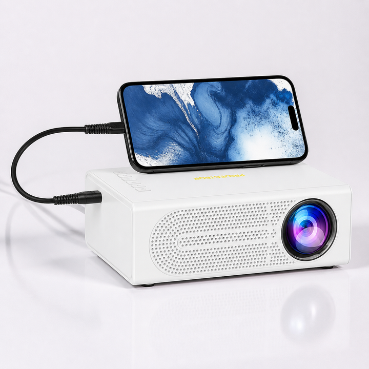Draagbare mini-projector, compacte thuisbioscoop met handmatig scherpstelwiel, klein