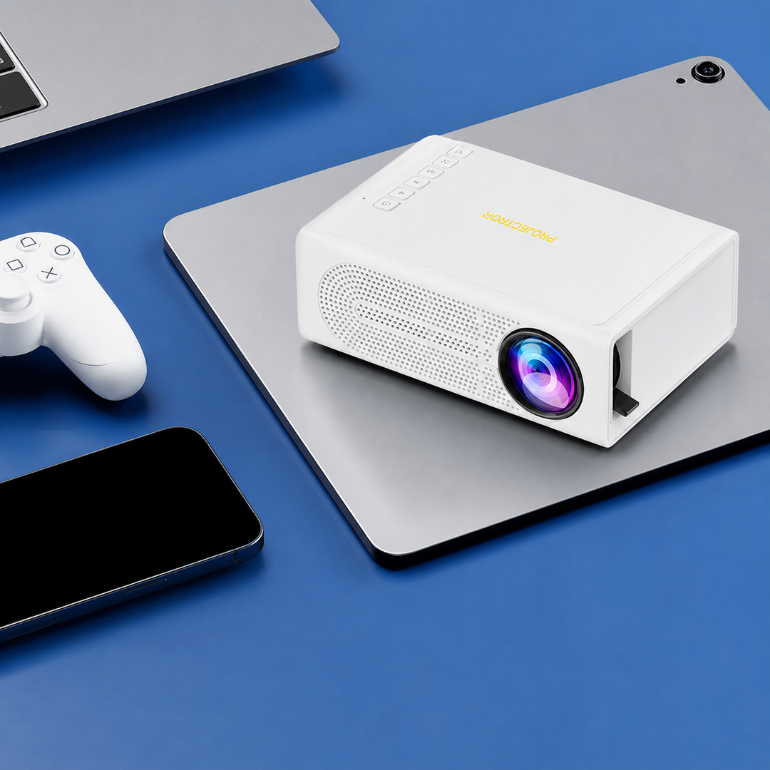 Draagbare mini-projector, compacte thuisbioscoop met handmatig scherpstelwiel, klein