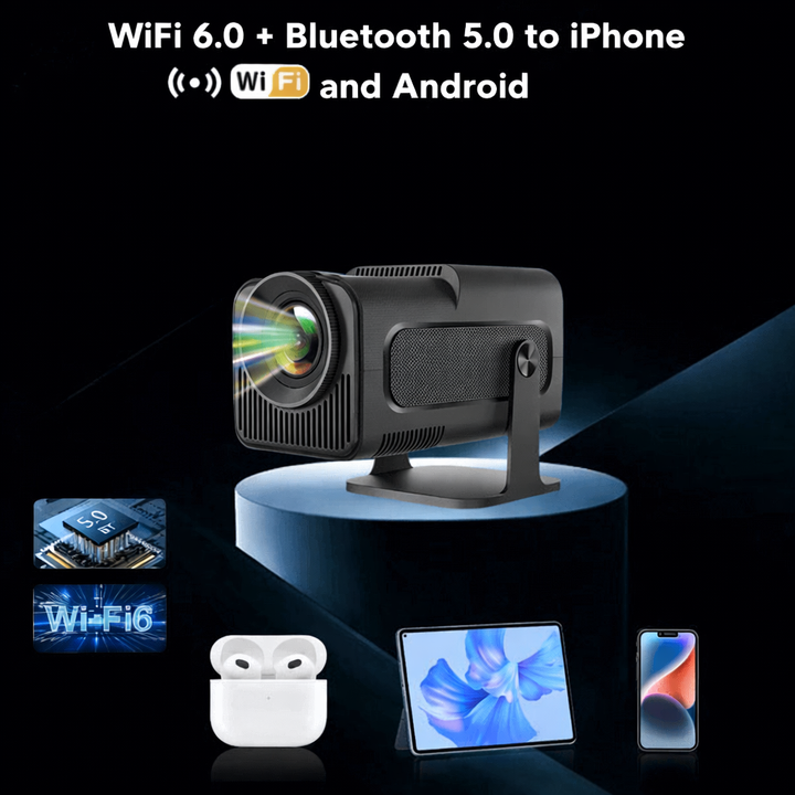 Draagbare slimme mini-projector met draaibare standaard en afstandsbediening, stil