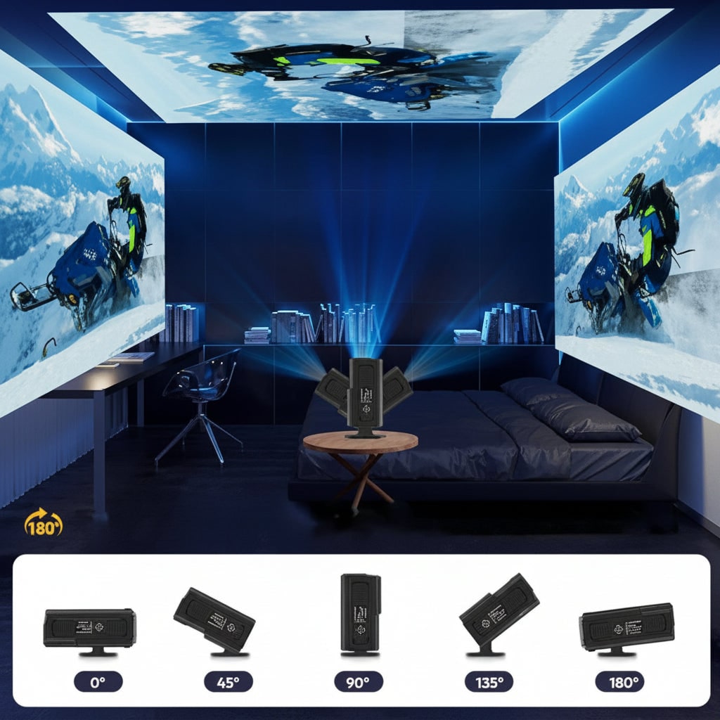 Draagbare slimme mini-projector met draaibare standaard en afstandsbediening, stil