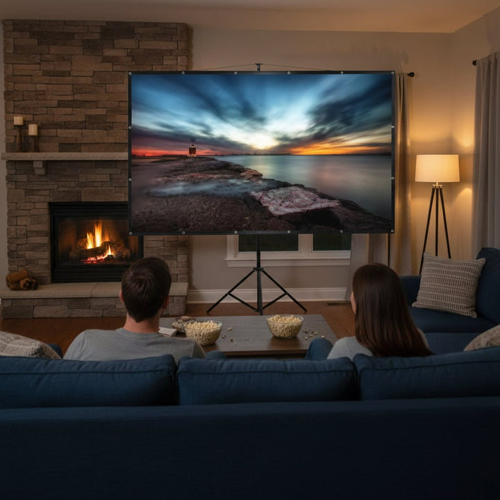 Draagbaar opvouwbaar 120 inch projectiescherm met wit doek en metalen ringen