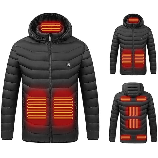 Verwarmd donsjack met 9 verwarmingszones capuchon en gewatteerd ontwerp