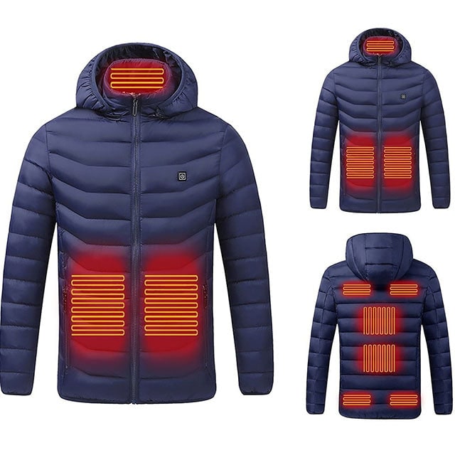 Verwarmd donsjack met 9 verwarmingszones capuchon en gewatteerd ontwerp