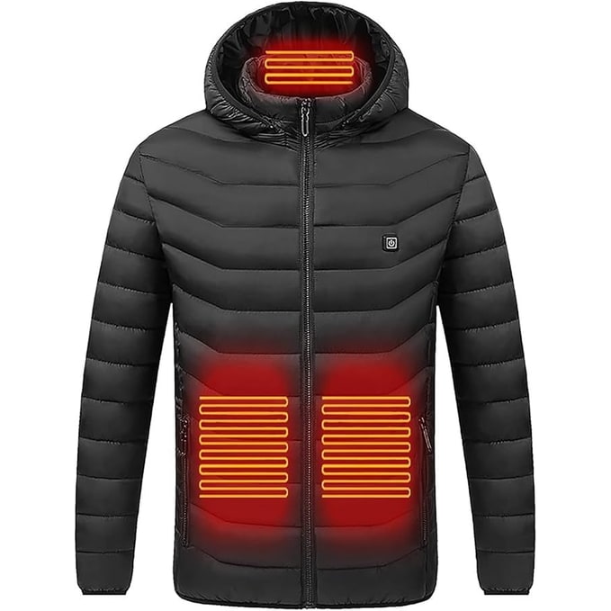 Verwarmd donsjack met 9 verwarmingszones capuchon en gewatteerd ontwerp