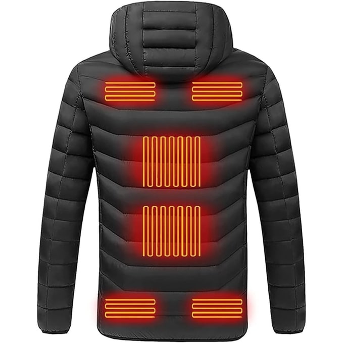 Verwarmd donsjack met 9 verwarmingszones capuchon en gewatteerd ontwerp