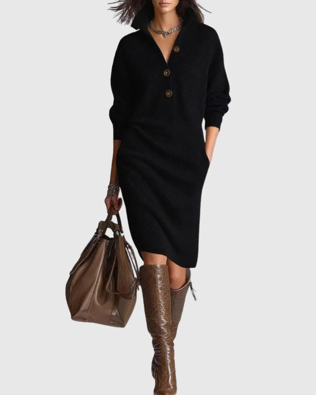 Zuiver wollen gebreide winter midi-jurk