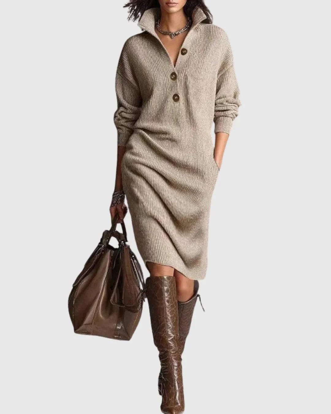 Zuiver wollen gebreide winter midi-jurk