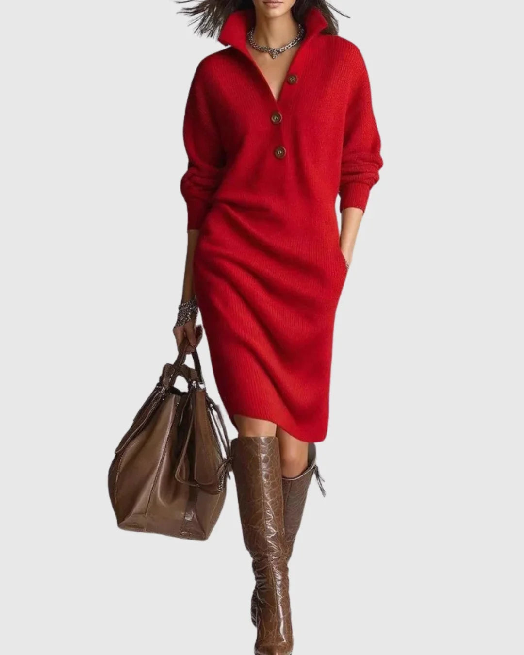 Zuiver wollen gebreide winter midi-jurk