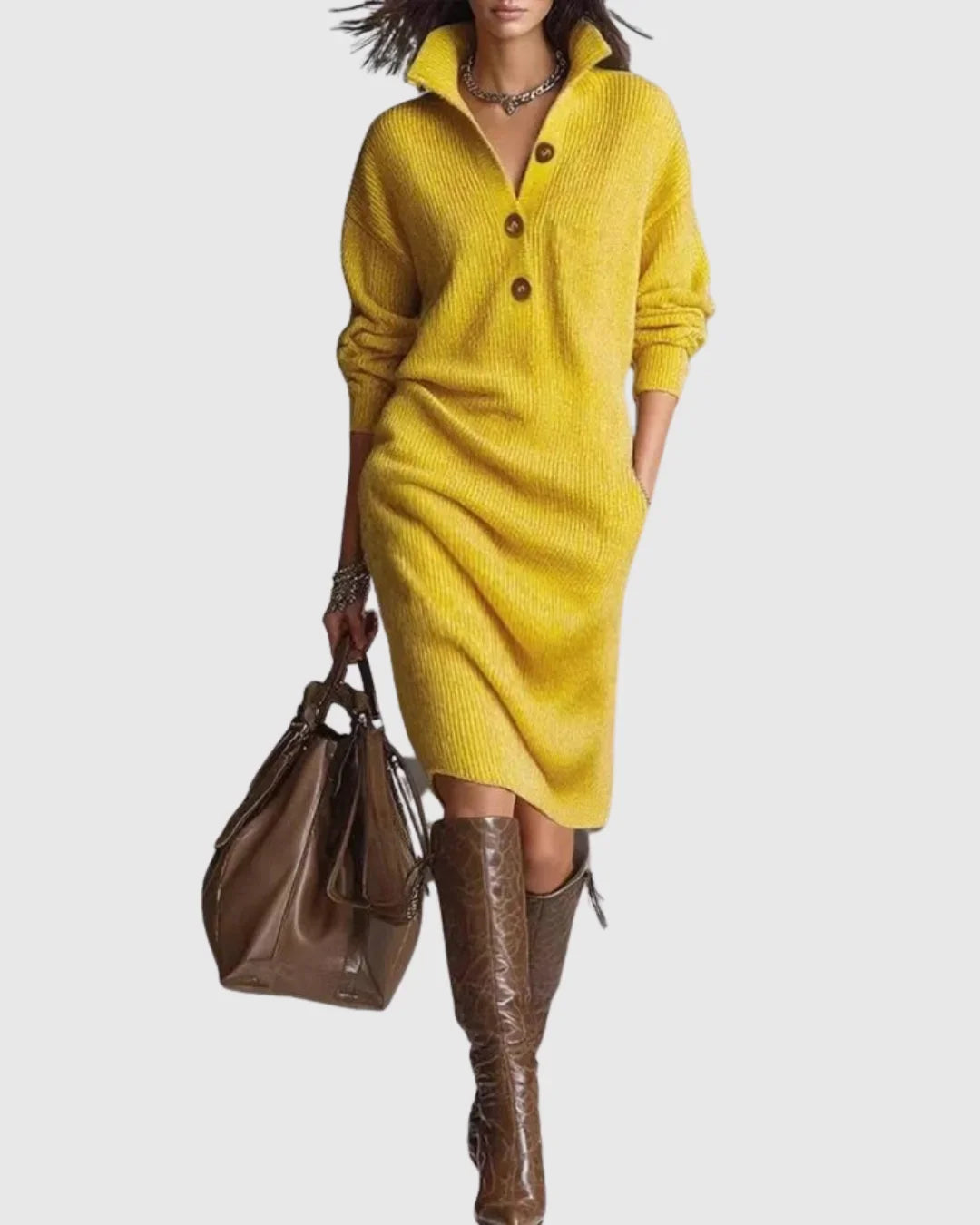 Zuiver wollen gebreide winter midi-jurk