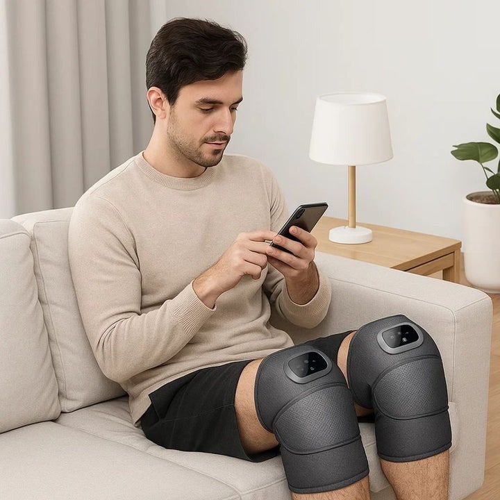 Oplaadbare verwarmde knie-massageapparaat en kniebrace met trilling instelbare warmte en digitale bediening