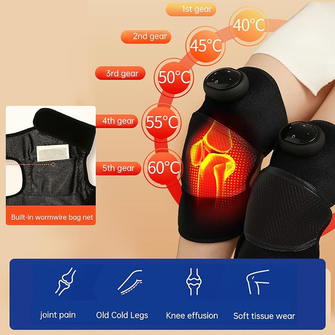 Oplaadbare verwarmde knie-massageapparaat en kniebrace met trilling instelbare warmte en digitale bediening